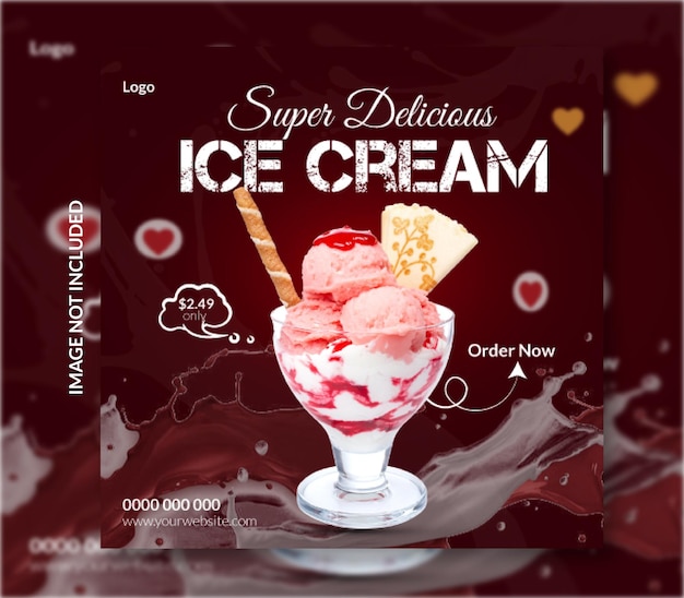 Une affiche pour un magasin de crème glacée avec une photo d'un verre de crème glacée.