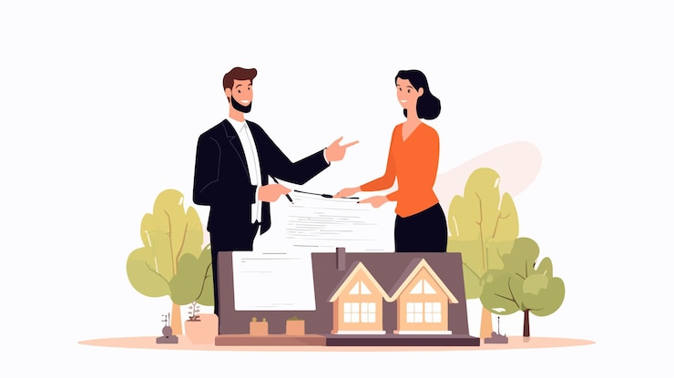 Vecteur une affiche pour une nouvelle maison appelée un couple