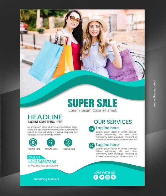 une affiche pour la super vente avec une femme tenant des sacs d'achat