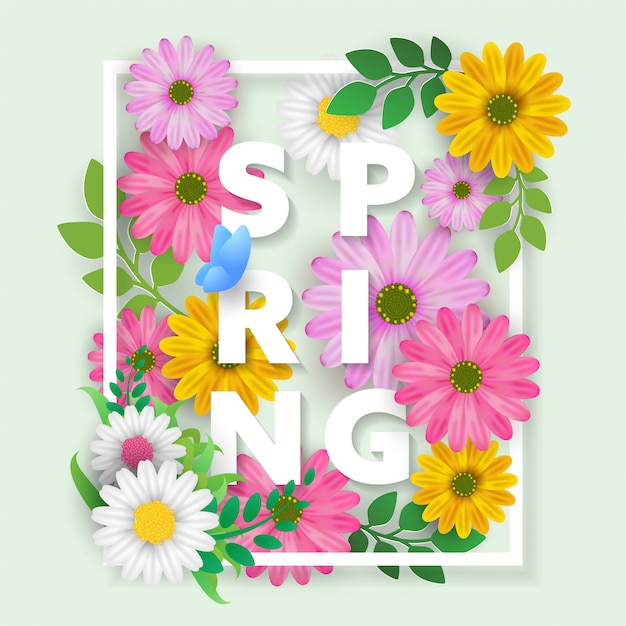 Affiche de printemps floral avec des fleurs de fleurs