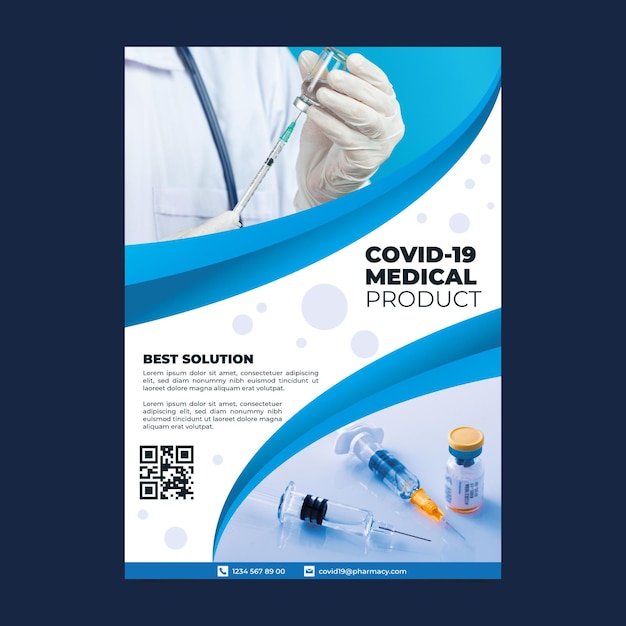 Vecteur affiche de produits médicaux de coronavirus avec photo