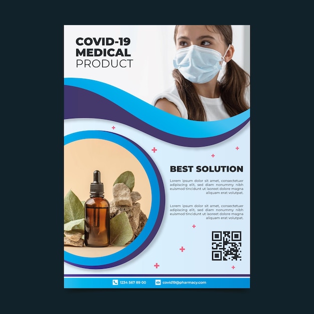 Vecteur affiche de produits médicaux de coronavirus avec photo