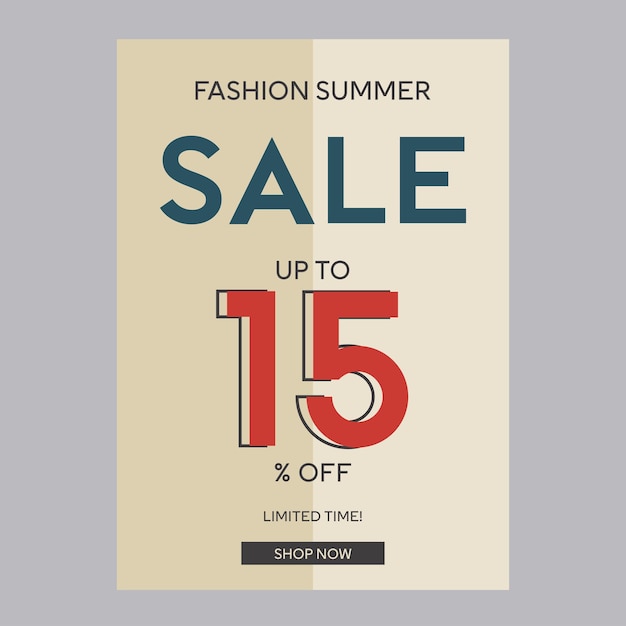 Vecteur affiche de promotion de réduction de 15 pour les soldes d'été de mode