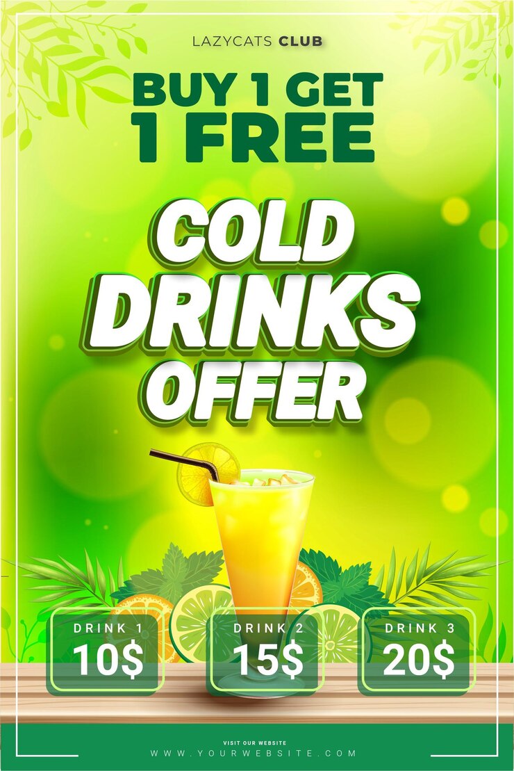 Vecteur une affiche promotionnelle créative et fraîche de boissons froides et de jus