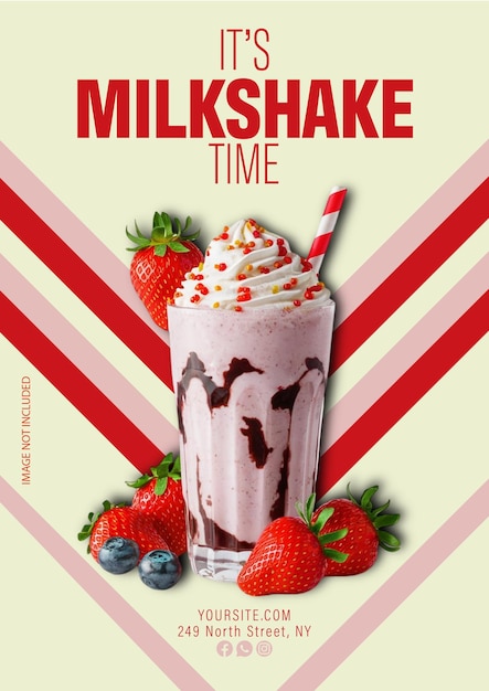 Une affiche promotionnelle de dessert à la fraise avec fond Chevron
