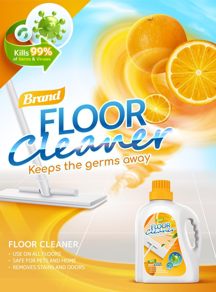 Vecteur affiche promotionnelle de nettoyant pour sol