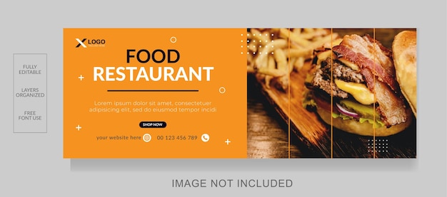Vecteur affiche promotionnelle de publication sur les médias sociaux du restaurant alimentaire page de couverture facebook bannière web de la chronologie