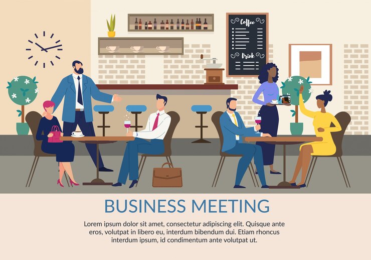 Vecteur affiche de publicité pour réunion d'affaires avec texte