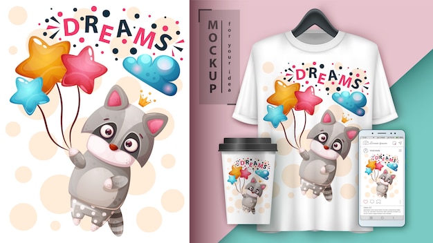 Affiche De Raccon Mignon Et Merchandising