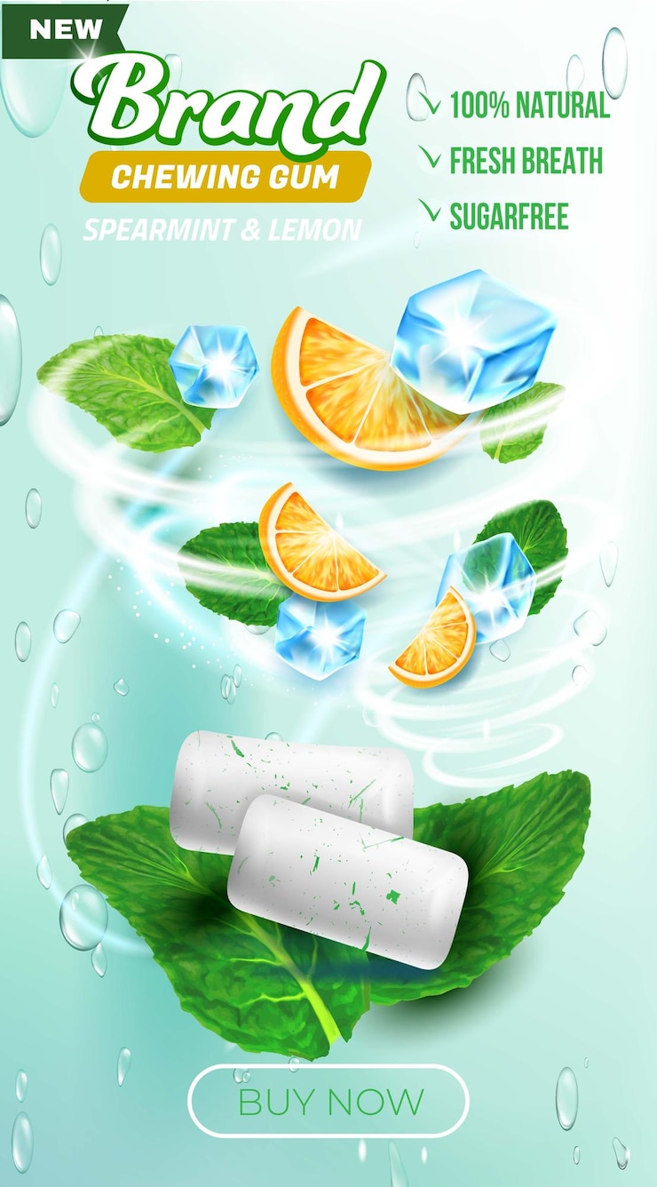 Vecteur affiche réaliste vectorielle gratuite de gomme à la menthe