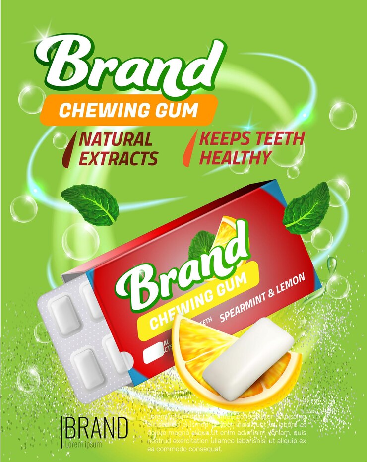 Vecteur affiche réaliste vectorielle gratuite de gomme à la menthe