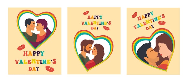 Affiche Rétro Des Années 70 De La Saint-valentin Heureuse Avec Un Couple Qui S'embrasse Amoureux. Journée Mondiale Du Baiser. Illustration Hippie Moderne Abstraite De L'amour. Vecteur.