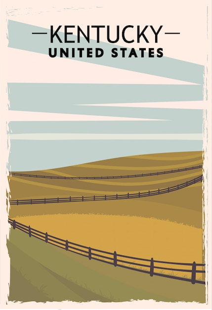 Vecteur affiche rétro du kentucky. usa kentucky voyage illustration. carte de voeux des états-unis d'amérique. illustration.
