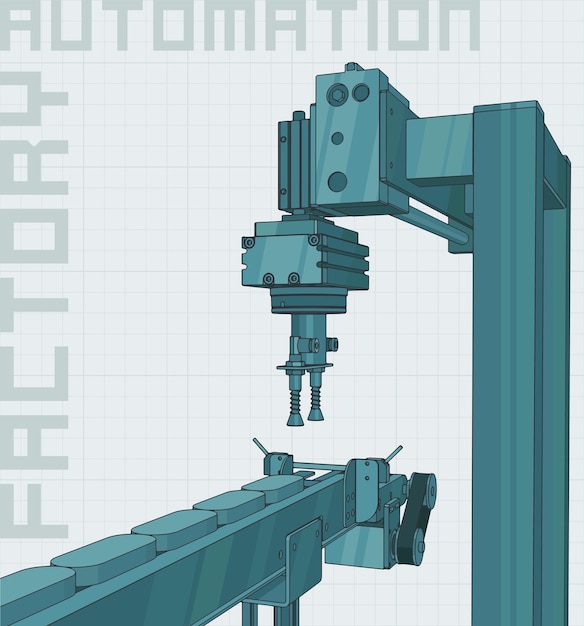Une affiche rétro d'illustration de robot d'usine