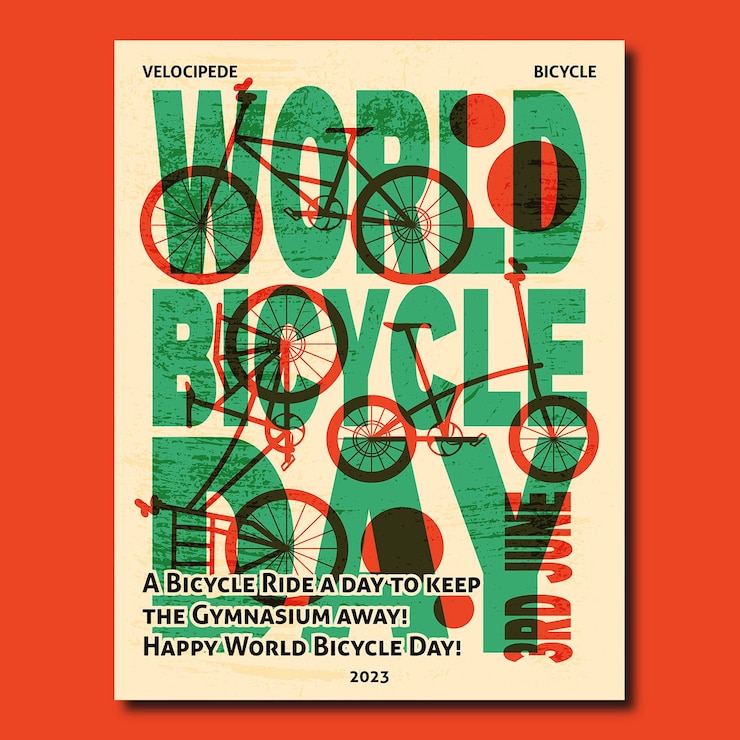 Vecteur affiche rétro à thème de la journée mondiale du vélo