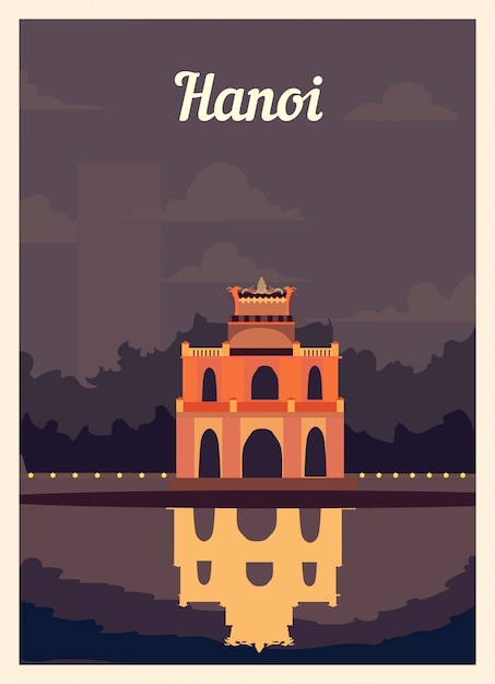 Affiche Rétro Sur Les Toits De La Ville De Hanoi.