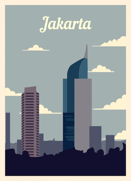 Affiche Rétro Sur Les Toits De La Ville De Jakarta. Jakarta Vintage