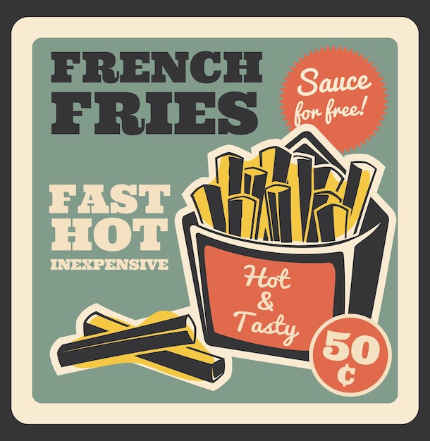 Vecteur affiche rétro vectorielle de fast-food frites