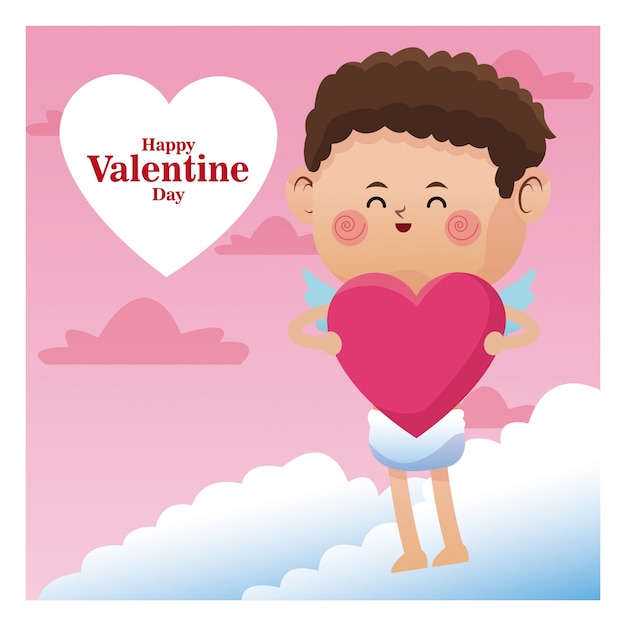 Affiche Romantique Valentin Cupidon Avec Coeur Rose