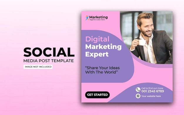 Vecteur une affiche rose et violette pour expert en marketing numérique