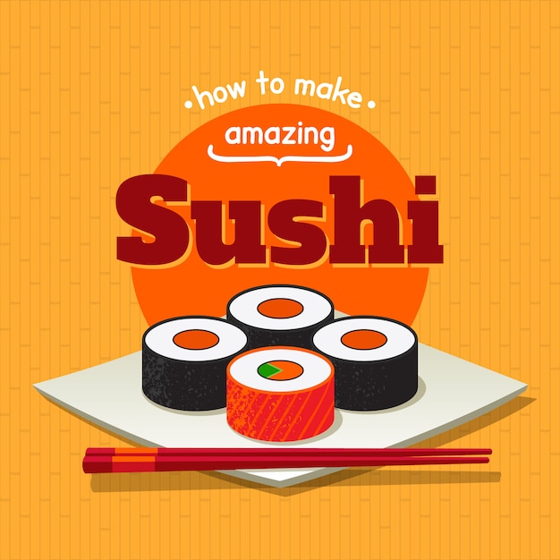 Affiche Avec Des Rouleaux De Sushi Et Des Baguettes Sur Une Assiette