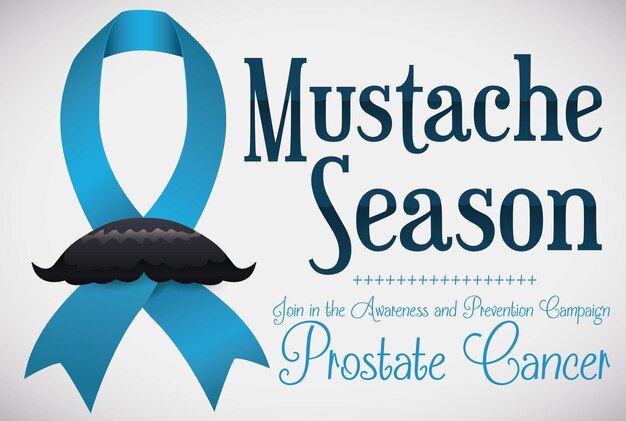 Vecteur affiche avec ruban bleu moustachu pour la saison des moustaches et la campagne de sensibilisation au cancer de la prostate