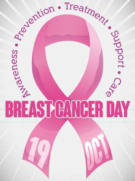 Vecteur affiche avec un ruban rose géant promouvant les préceptes pour commémorer la journée du cancer du sein le 19 octobre