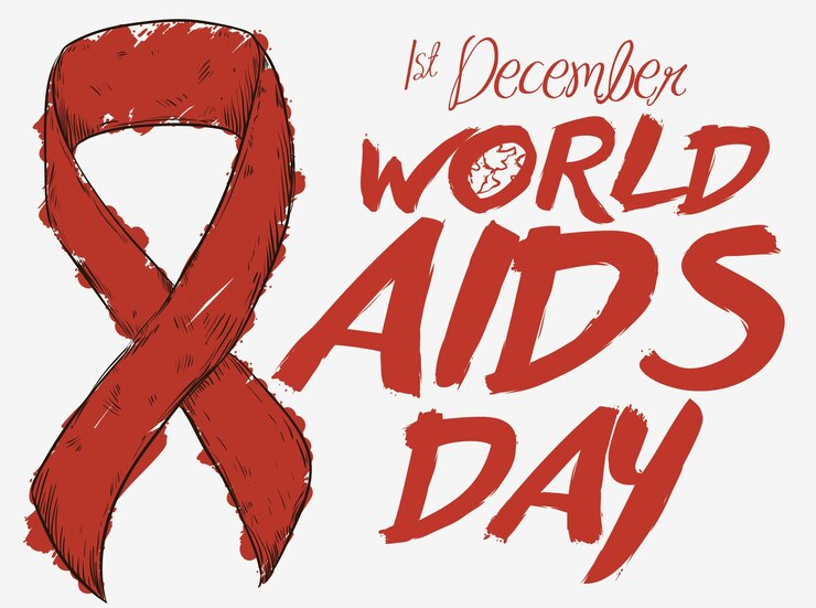 Vecteur affiche avec un ruban rouge dessiné à la main et peinte avec un marqueur pour commémorer la journée mondiale du sida