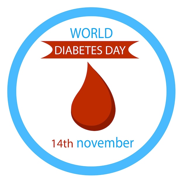 Affiche De Sensibilisation à La Journée Mondiale Du Diabète Symbole De Goutte De Sang Avec Logo De Cadre D'anneau De Cercle Bleu