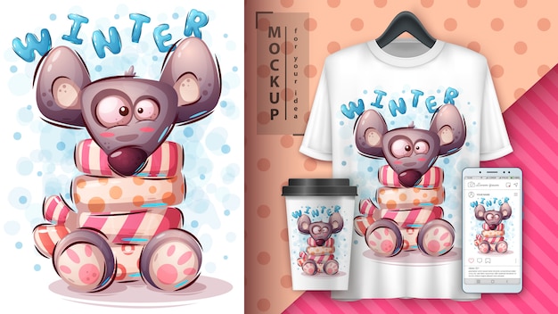 Vecteur affiche de souris d'hiver et merchandising