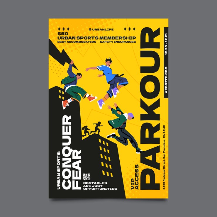 Vecteur affiche de sports urbains dessinée à la main