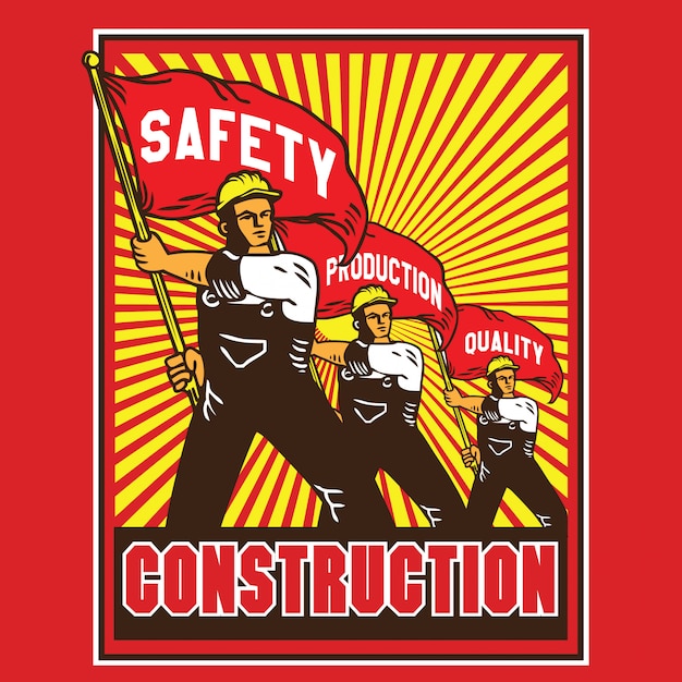 Affiche De Style De Propagande Des Travailleurs De La Construction