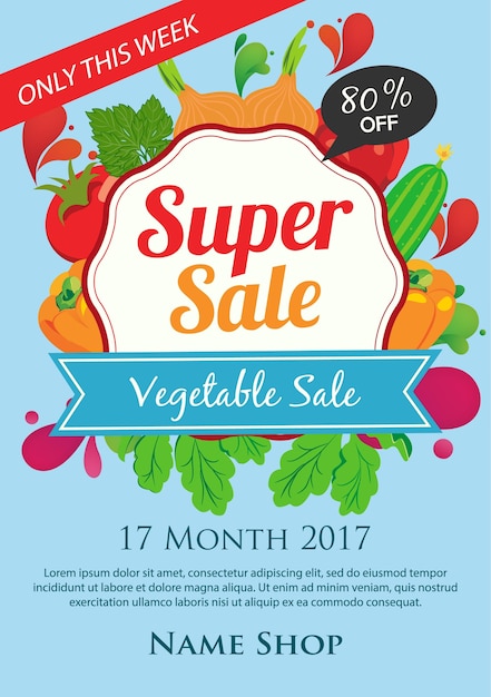 Vecteur affiche super sale de légumes