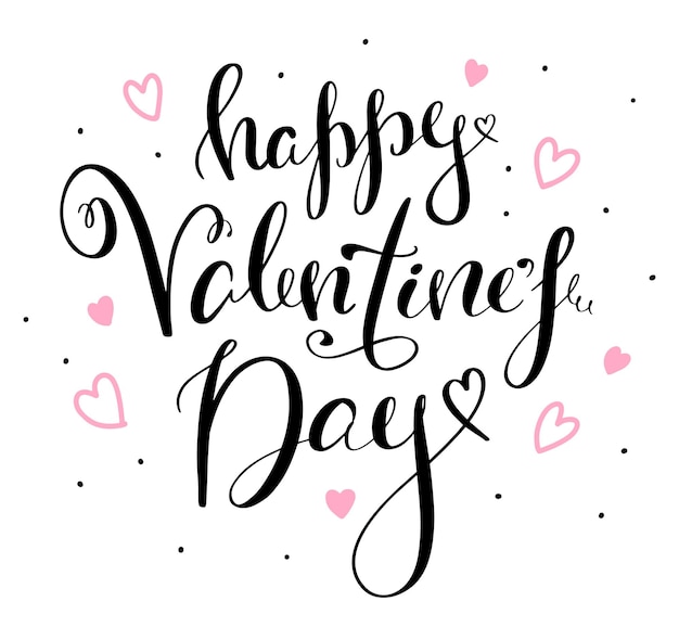 Affiche De Typographie Happy Valentines Day Avec Texte De Calligraphie Manuscrit