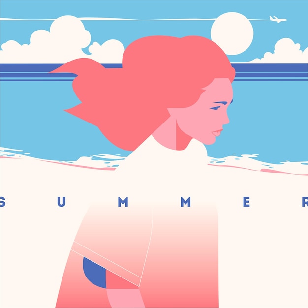 Affiche de vacances d'été et de camp d'été Fille au coucher du soleil sur la plage