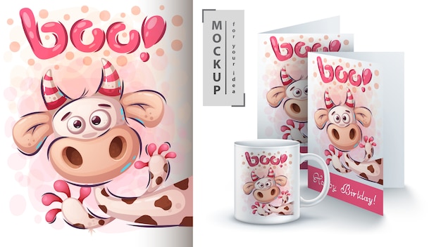 Affiche de vache mignonne et merchandising