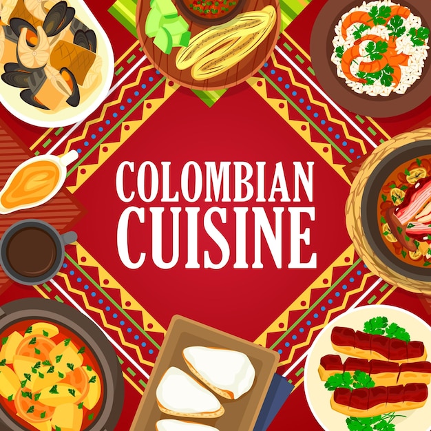Vecteur affiche de vecteur de cuisine colombienne plats colombiens