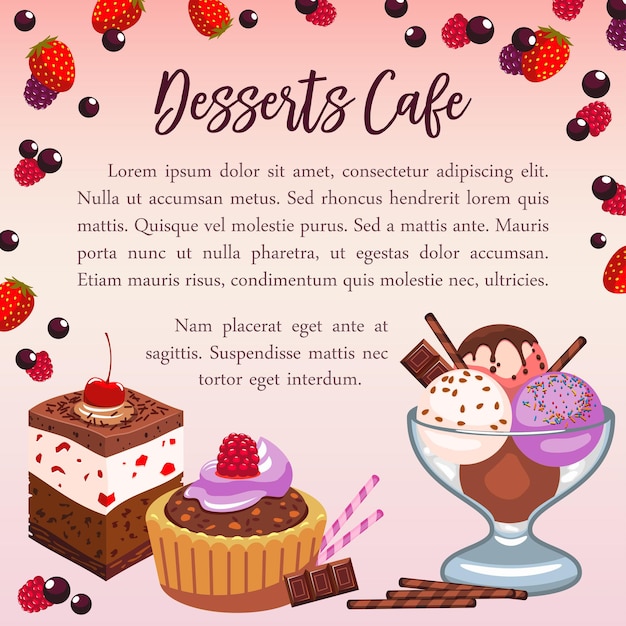 Affiche De Vecteur De Desserts De Boulangerie Pour Café