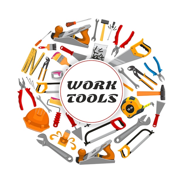 Affiche de vecteur d'outils de travail de construction de réparation
