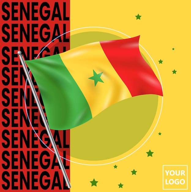 Vecteur affiche vectorielle du sénégal avec drapeau 3d