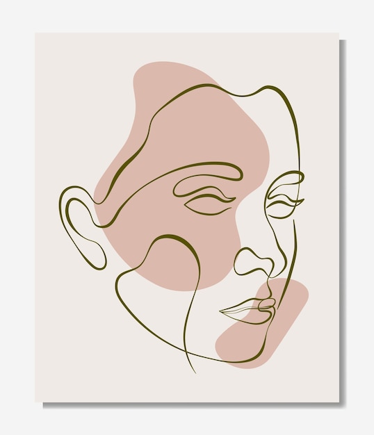 Vecteur affiche vectorielle avec illustration du visage de dessin au trait de la femme. dessin au trait moderne avec des gouttes, pastel