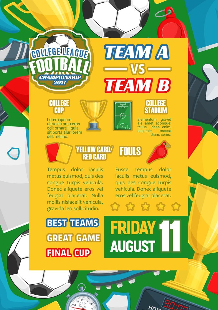 Vecteur affiche vectorielle pour le football de l'équipe universitaire