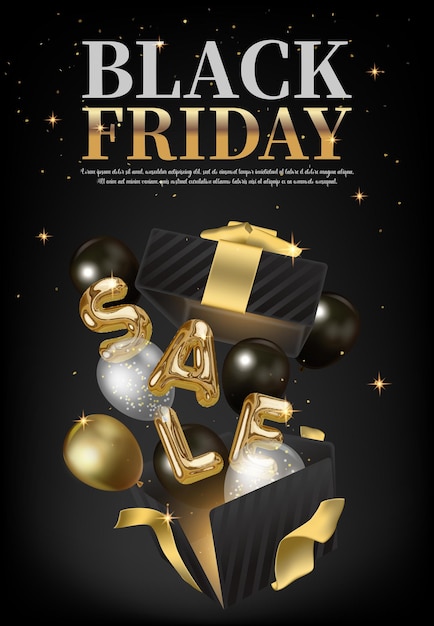 Affiche de vente du vendredi noir cadeau avec ruban doré