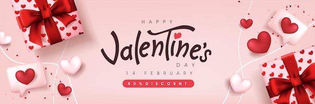 Affiche De Vente De La Saint-valentin Ou Bannière Backgroud Avec Boîte-cadeau Et Coeur.