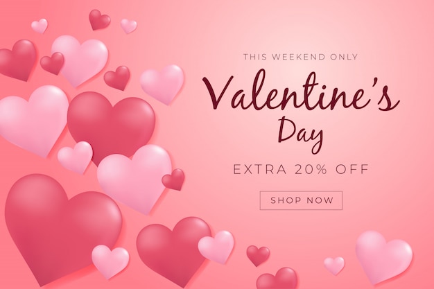 Affiche de vente Saint Valentin avec coeurs 3D.