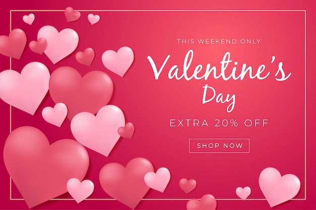 Affiche de vente Saint Valentin avec coeurs 3D.