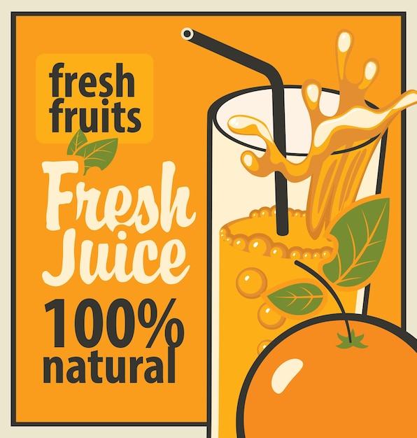 Vecteur affiche avec un verre de jus d'orange frais