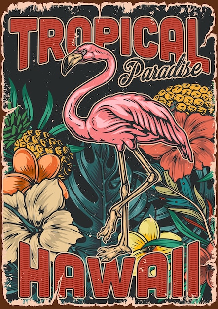 Vecteur affiche vintage colorée tropicale hawaïenne