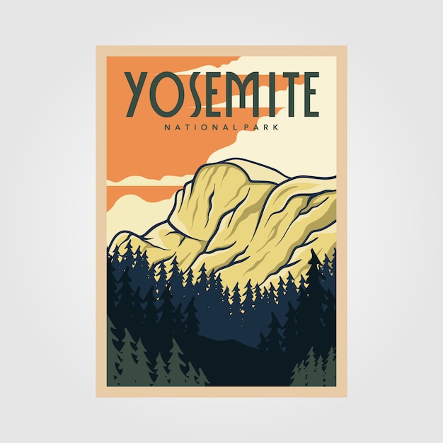 Vecteur affiche vintage du parc national de yosemite conception d'illustration vectorielle en plein air