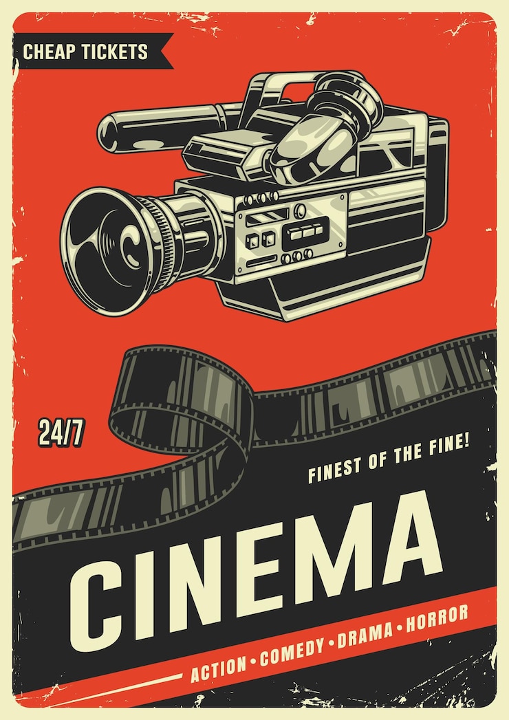 Vecteur une affiche vintage pour des billets de cinéma bon marché